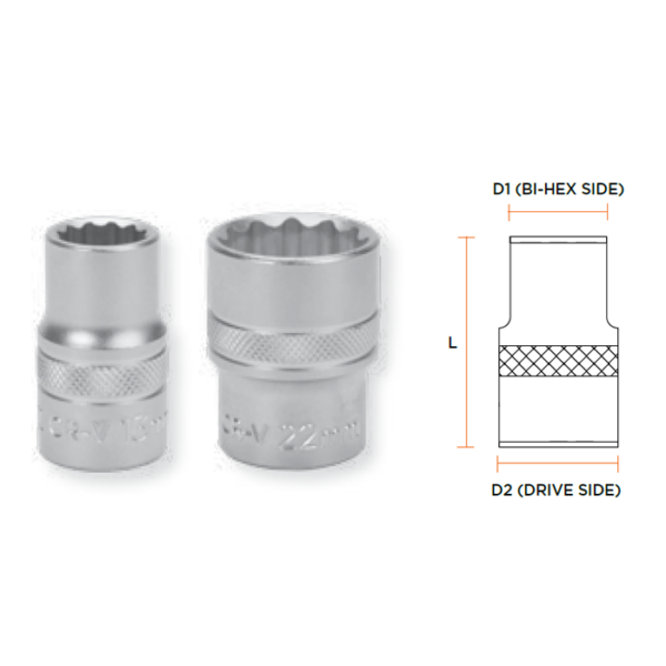 Cheie tubulara bihexagonala de 1/2", 9mm, Crv