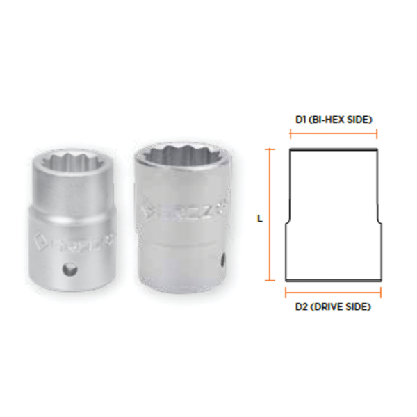 Cheie tubulara bihexagonala de 3/4", 22mm, Crv